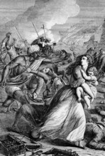 The troops of Tippoo Sahib or Tipu Sahib, Sultan of Mysore (1782 to 1799), sacking Madras in 1772,