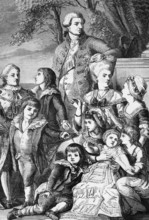 King George III and Queen Charlotte and their children in 1776, England, digital reproduction of a
