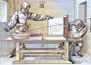 Instruments of mathematical precision for designing objects in perspective after a wood engraving