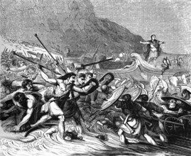 The invasion of Britain by Julius Caesar in 55 BC in Kent in south-east England, digital