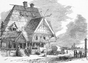 Post house on the road between Kostroma and Yaroslav, north-east of Moscow, Russia, digital