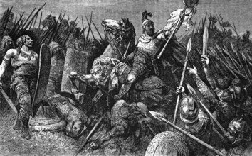 Belisar leads the Roman army against the Goths in 533 AD, digital reproduction of a historical