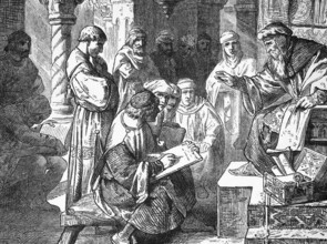 Arabs learning in a school in Cordoba, 10th century AD, digital reproduction of a historical model