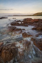 Rocky coast, sunrise, Plage de Palombaggia, Corsica, France