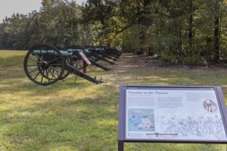 Sign on the battlefield tells visitors the history of the Battle of Shiloh at the Shiloh National