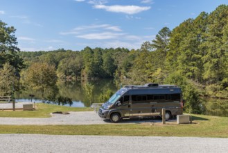 Winnebago campervan on a Dodge RAM chassis at the Pin Oak Campground in Natchez Trace State Park