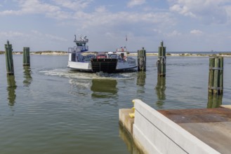 Mobile Bay Ferry approaching the dock at Dauphin Island, Alabama