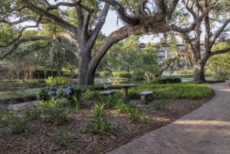 Walkway through lush gardens at Grand Hotel in Point Clear, Alabama