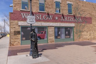 Statue of Glen Frey Standin' on a Corner in Winslow Arizona as sung in the classic Glenn Frey and
