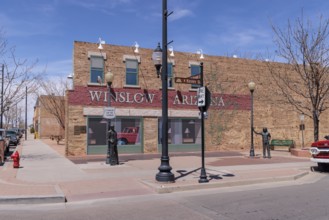 Statues of Glen Frey and a man Standin' on a Corner in Winslow Arizona as sung in the classic Glenn