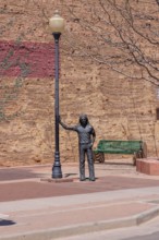 Statue of a man Standin' on a Corner in Winslow Arizona as sung in the classic Glenn Frey and