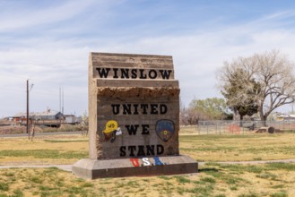United We Stand monument at 9-11 memorial in Winslow, Arizona