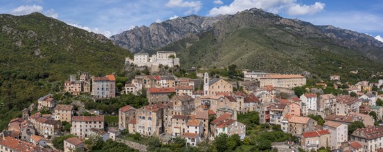Old town, aerial view, Corte, Corsica, France