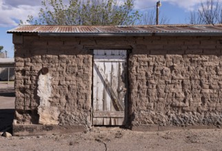 Pueblo style adobe architecture of NM Vintage Wines resturant and wine bar in Mesilla, New Mexico