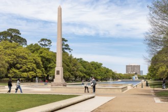 Pioneer Memorial Obelisk and the Molly Ann Smith Plaza at the end of the Mary Gibbs and Jesse H.