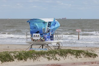 Lifeguard station near the 61st Street Fishing Pier on the Texas Gulf Coast at Galveston, Texas