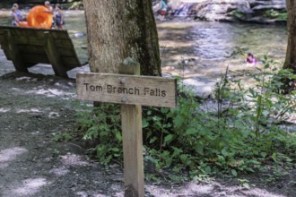 Sign at Tom Branch Falls along Deep Creek in the Smoky Mountains near Bryson City, North Carolina,