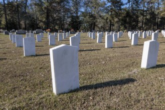Headstones of many unknown confederate soldiers at the Enterprise Confederate Cemetery in