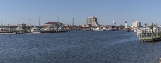 Panorama of mall craft harbor in Gulfport Mississippi, USA