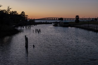 Bay St. Louis Bridge passes behind an inlet at Henderson Point in Pass Christian, Mississippi, USA