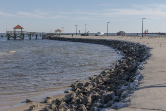 Concrete riprap along the parking area of the fishing pier at Courthouse Road on US Highway 90 in