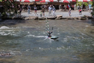 Olympian Evy Leibfarth practicing slalom runs at the Nantahala Outdoor Center near Bryson City,