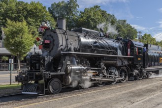 Great Smoky Mountains Railroad steam engine 1702 preparing for an excursion from Bryson City, North