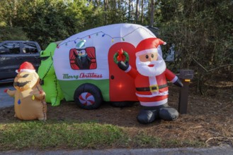 Inflatable Christmas decorations at a campsite in Fort Wilderness campground at Walt Disney World