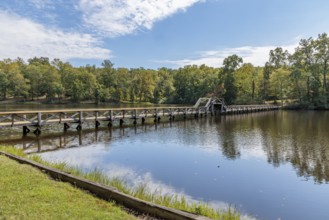 Bridge on Cub Creek Trail over Cub Creek Lake in Natchez Trace State Park near Wildersville,