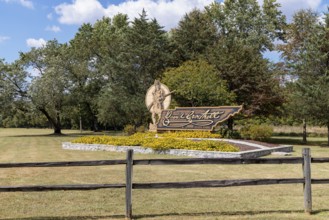 Sign at the entrance to David Crockett State Park in Lawrenceburg, Tennessee