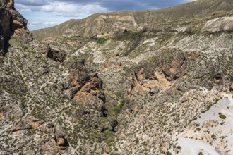 Hiking path Los Cahorros de Monachil, along the Rio Monachil river, narrow path in the river gorge,
