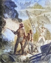 Mining operation in the 1870s, America, digital reproduction from American Pictures, drawn with pen