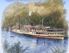 Excursion steamer on the Hudson River in New York State in the 1870s, America, digital reproduction