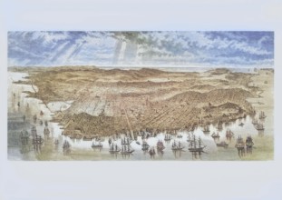 Bird's-eye view of San Francisco, California in 1875, America, digital reproduction from American
