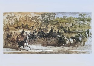 Carriages in Central Park New York in the 1870s, America, digital reproduction from American