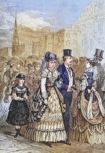 Crowds of people strolling along Fifth Avenue in New York in the 1870s, America, digital