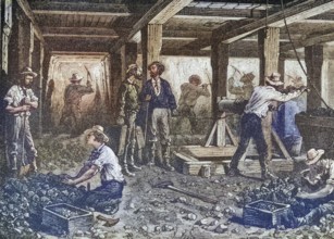Silver mining in Nevada in the 1870s, America, digital reproduction from American Pictures, drawn