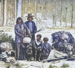 Indian family group west of the Rocky Mountains around 1820, America, digital reproduction from
