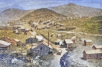 Silver City, Nevada, circa 1870, America, digital reproduction from American Pictures, drawn with