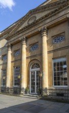Frontage of the Grand Pump Room building, Abbey Church Yard, city of Bath, north east Somerset,