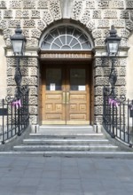 Main entrance doorway of the Guildhall, city of Bath, north east Somerset, England, UK