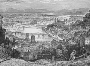 View of Lyon, Rhone-Alpes region, around 1870, France, digital reproduction of a historical model