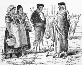 Peasants in traditional dress, Andalusia, around 1870, Spain, digital reproduction of a historical