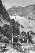 The upper Danube, between Passau and Linz, around 1870, Germany, digital reproduction of a