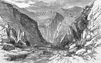 British fort, high above the Khyber Pass, c. 1870, India, digital reproduction of a historical
