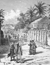 Street scene, Jamaica, around 1870, West Indies, digital reproduction of a historical model
