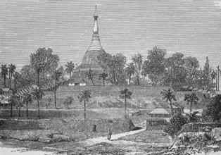 The Shwe Da Gon Pagoda, around 1870, Rangoon, Burma, digital reproduction of a historical model