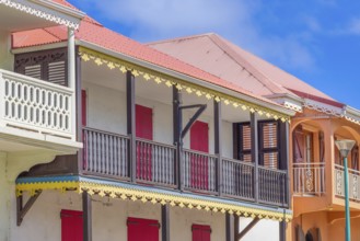 Caribbean cruise vacation. Colonial scenic colorful streets of Marigot in Saint Martin
