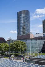 Station forecourt, City and State Library, High-rise building, Dortmund, Ruhr area, Westphalia,