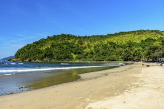 The sea of ??the paradisiacal Bonete beach on the island of Ilhabela on the coast of Sao Paulo,